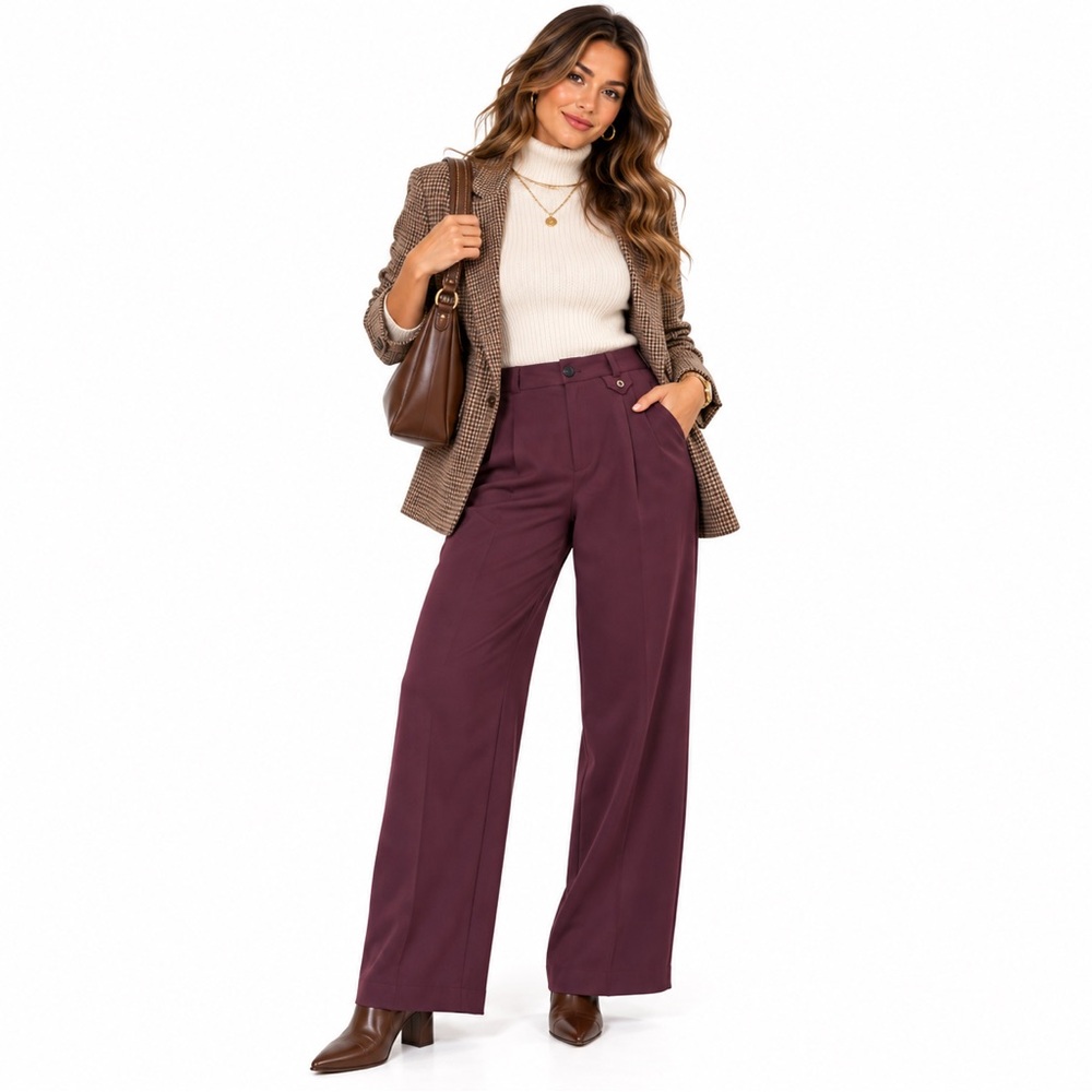 NWT A New Day Brown Wide Leg Pleated Pants High Rise Trousers Sz 10